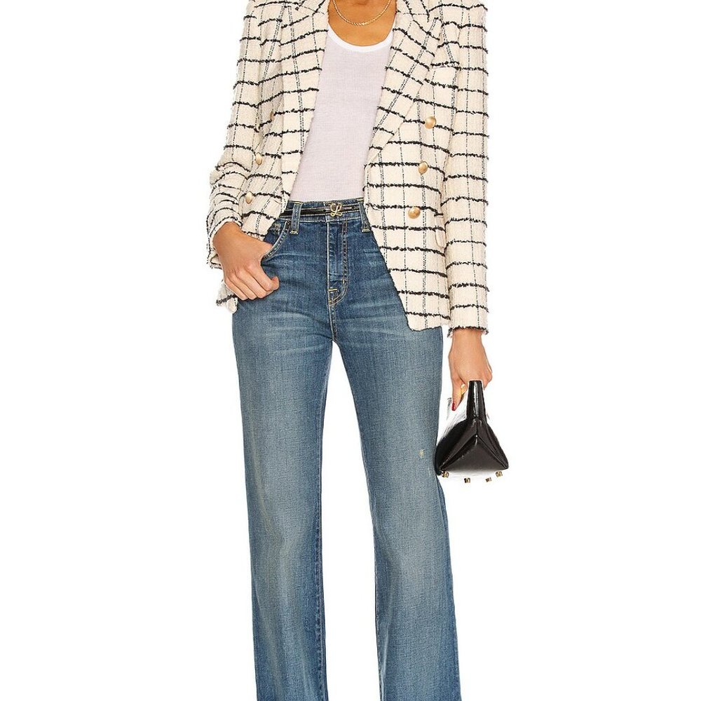 NWT L'AGENCE Kenzie White Check Boucle Tweed Double Breasted Blazer - Picture 2 of 13